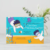 双子の男の子シュノーケリング招待状 招待状 (スタンド正面)