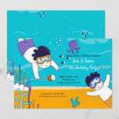 双子の男の子シュノーケリング招待状 招待状 (正面/裏面)