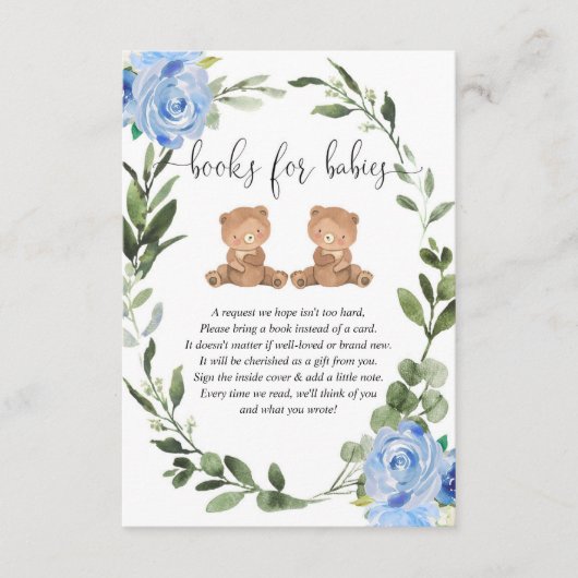 双子の男の子テディは、ベビーのための緑の青い本を負担 エンクロージャーカード (正面)