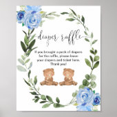 双子の男の子テディベアおむつラッフルサイン ポスター (正面)