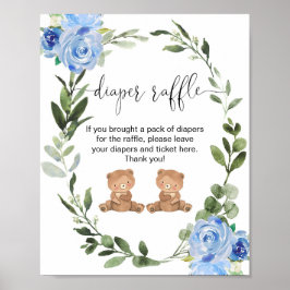 双子の男の子テディベアおむつラッフルサイン ポスター