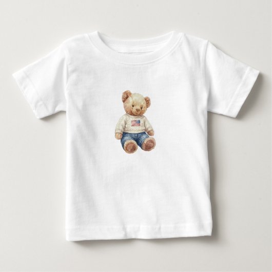 双子の男の子テディベアの誕生日Tシャツ ベビーTシャツ (正面)