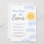 双子の男の子ベビーシャワー Here Come The Sons 招待状 (正面)