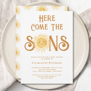 双子の男の子ベビーシャワー Here Come The Sons 招待状
