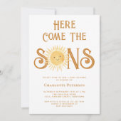 双子の男の子ベビーシャワー Here Come The Sons 招待状 (正面)