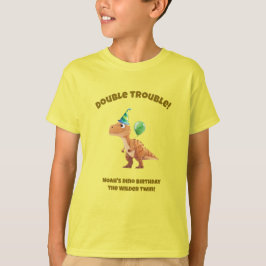 双子の男の子恐竜の誕生日Tシャツ ワイルドな双子 Tシャツ