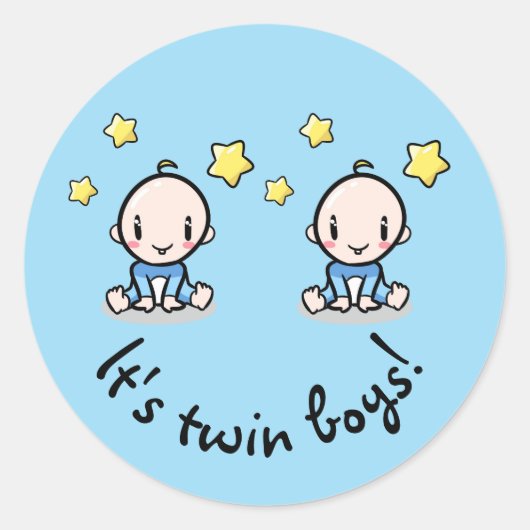 双子の男の子、かわいい赤ちゃん双子の男の子 ラウンドシール (正面)