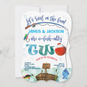 双子の男の子　小さな漁師　釣りをテーマにした2歳の誕生日 招待状 (正面)