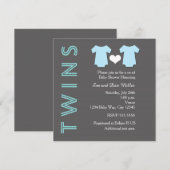 双子の男の子 青い双子ベビーシャワーパーティー招待状 招待状 (正面/裏面)