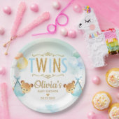 双子の男の赤ちゃんかわいいクマ風船ベビーシャワー ペーパープレート (パーティー)