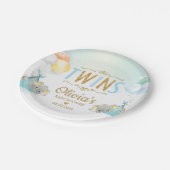 双子の男の赤ちゃんゾウの風船ベビーシャワー ペーパープレート (アングル)