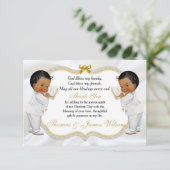 双子の男の赤ちゃんバプテスマ金ゴールドクロスサンキュー サンキューカード (スタンド正面)