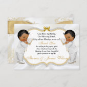 双子の男の赤ちゃんバプテスマ金ゴールドクロスサンキュー サンキューカード (正面/裏面)