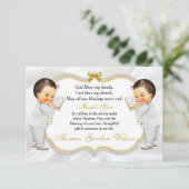 双子の男の赤ちゃんバプテスマ金ゴールドクロスサンキュー サンキューカード (スタンド正面)