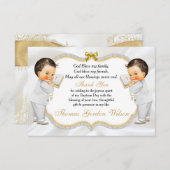 双子の男の赤ちゃんバプテスマ金ゴールドクロスサンキュー サンキューカード (正面/裏面)