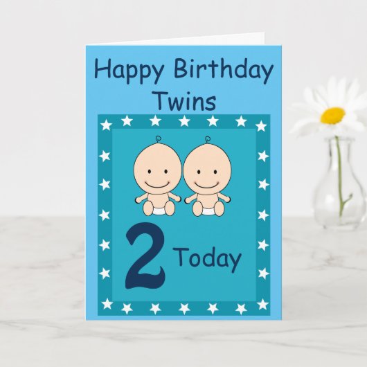 双子の男子2歳の誕生日  カード (小さな植物)