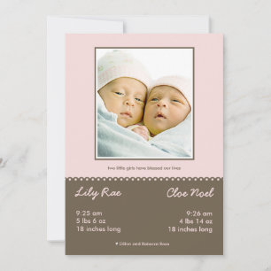 双子の祝福された出産のお知らせ シーズンカード