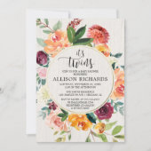 双子の秋ベビーシャワー、双子の女の子または男の子のフローラ 招待状 (正面)