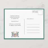 双子の緑の風船テディが赤ちゃんシャワーを付ける インビテーションポストカード (裏面)