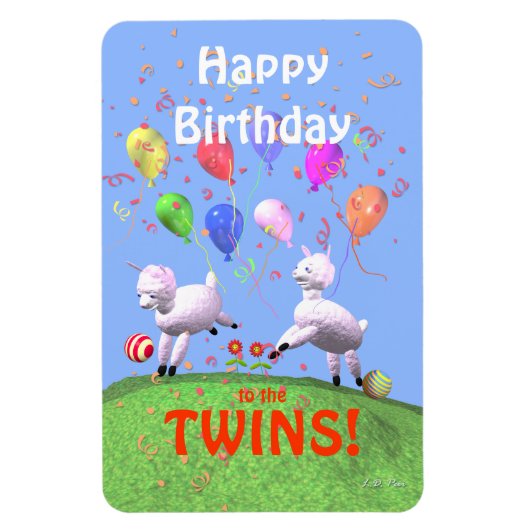 双子の羊の誕生日おめでとう マグネット (縦)
