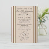 双子の聖体拝領招待状 ブラウンストライプ 招待状 (スタンド正面)