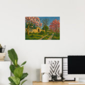 双子の花 – 穏やかな庭園の道の絵画 ポスター (ホームオフィス)