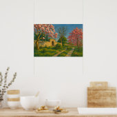 双子の花 – 穏やかな庭園の道の絵画 ポスター (キッチン)