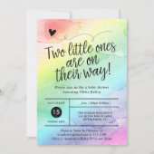 双子の虹の赤ん坊のシャワー男女兼用、 招待状 (正面)