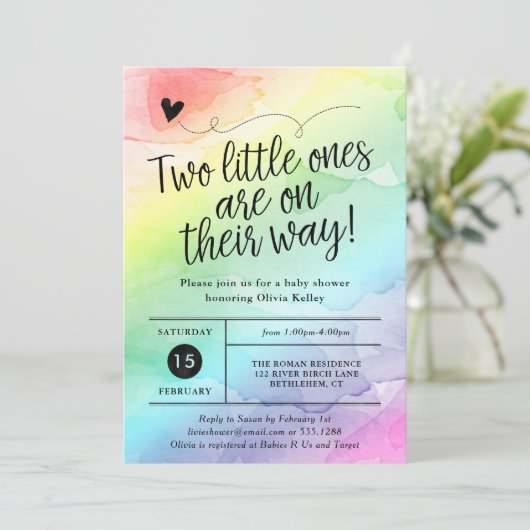 双子の虹の赤ん坊のシャワー男女兼用、 招待状 (スタンド正面)