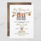 双子の西カウボーイ赤ちゃんシャワー 招待状 (正面/裏面)