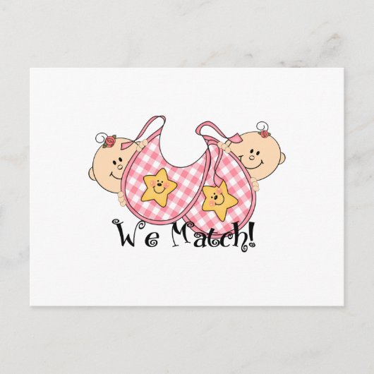 . .双子の覗き見を2人の女の子とよだれかけでマッチ ポストカード (正面)