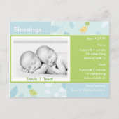 双子の誕生のお知らせ写真カード 案内ポストカード (正面)