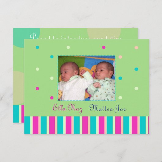 双子の誕生のお知らせ 案内ポストカード (正面/裏面)