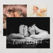 双子の誕生フォトコラージュ「Twice Blessed」オーバーレイ 案内状 (正面/裏面)