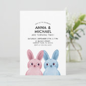 双子の誕生日と青とピンクのウサギ 招待状 (スタンド正面)