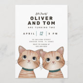 双子の誕生日パーティーかわいい子猫たち2人 招待状 (正面)