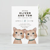 双子の誕生日パーティーに２匹の子猫たち 招待状 (スタンド正面)