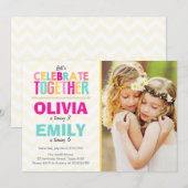 双子の誕生日パーティー招待状 ガールズ ピンク 招待状 (正面/裏面)