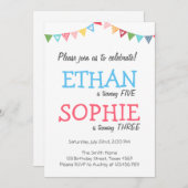 双子の誕生日パーティー招待状 女の子と男の子 招待状 (正面/裏面)