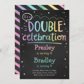 双子の誕生日パーティー招待状 招待状 (正面/裏面)