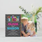 双子の誕生日パーティー招待状 男の子と女の子 招待状 (スタンド正面)