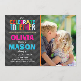 双子の誕生日パーティー招待状 男の子と女の子 招待状