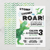 双子の誕生日恐竜招待状 招待状 (正面/裏面)