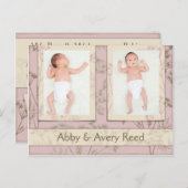 双子の誕生発表 – Fennel Pink 案内ポストカード (正面/裏面)