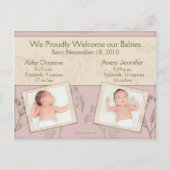 双子の誕生発表 – Fennel Pink 案内ポストカード (裏面)