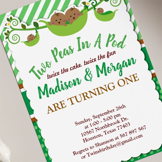 双子の豆の双子 誕生日 招待状
