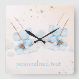 双子の象が飛ぶ スクエア壁時計