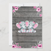 双子の象のベビーシャワー招待状, ラスティック, ピンク 招待状 (裏面)