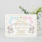 双子の象の性別発表 青 ピンク ゴールド 赤ちゃん 招待状 (スタンド正面)