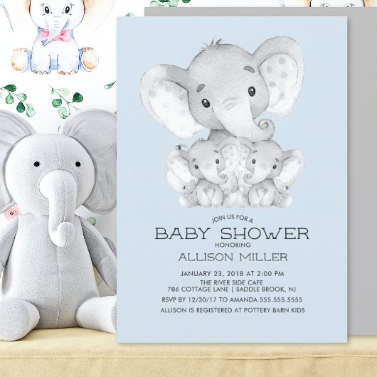 双子の象の赤ちゃんシャワー招待状 招待状